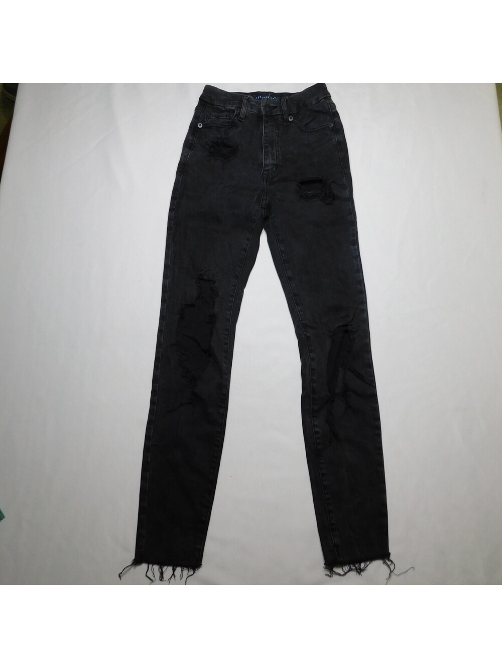 Aeropostale Super High Rise Curvy Jegging Black Distressed Jeans Womens 0R Raw H